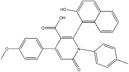 1-(4-Methylphenyl)-6-(2-hydroxynaphthalen-1-yl)-4-(4-methoxyphenyl)-2-oxo-1,2-dihydropyridine-5-carboxylic acid Struktur