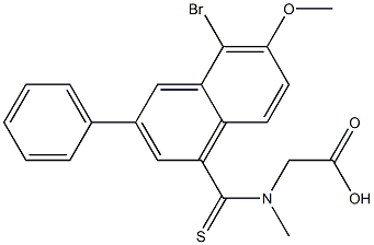 [N-[(5-Bromo-3-phenyl-6-methoxy-1-naphthalenyl)thiocarbonyl]-N-methylamino]acetic acid Struktur