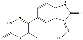 1,3-Dihydro-3-[hydroxyimino]-5-[(6-methyl-2-oxo-3,6-dihydro-2H-1,3,4-thiadiazin)-5-yl]-2H-indol-2-one Struktur