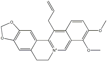 5,6-Dihydro-9,10-dimethoxy-13-allylbenzo[g]-1,3-benzodioxolo[5,6-a]quinolizinium Struktur