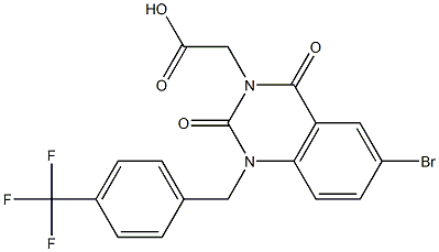 1-(4-Trifluoromethylbenzyl)-1,2,3,4-tetrahydro-6-bromo-2,4-dioxoquinazoline-3-acetic acid Struktur