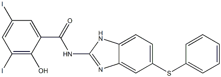 N-[5-(Phenylthio)-1H-benzimidazol-2-yl]-2-hydroxy-3,5-diiodobenzamide Struktur