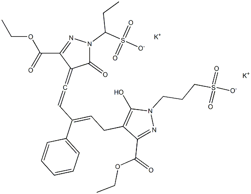 3-[3-Ethoxycarbonyl-5-hydroxy-4-[3-phenyl-5-[3-ethoxycarbonyl-5-oxo-1-(1-sulfopropyl)-2-pyrazolin-4-ylidene]-2,4-pentadienyl]-1H-pyrazol-1-yl]propane-1-sulfonic acid dipotassium salt Struktur