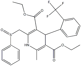 1,4-Dihydro-4-(2-trifluoromethylphenyl)-6-methyl-2-[phenylsulfinylmethyl]pyridine-3,5-dicarboxylic acid diethyl ester Struktur