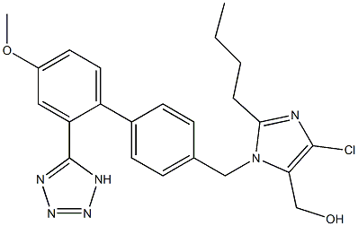 2-Butyl-4-chloro-1-[[4'-methoxy-2'-(1H-tetrazol-5-yl)-1,1'-biphenyl-4-yl]methyl]-1H-imidazole-5-methanol Struktur