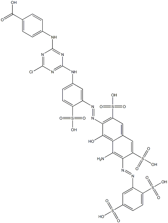 4-[[4-[[3-[[8-Amino-7-[(2,5-disulfophenyl)azo]-1-hydroxy-3,6-disulfo-2-naphthalenyl]azo]-4-sulfophenyl]amino]-6-chloro-1,3,5-triazin-2-yl]amino]benzoic acid Struktur