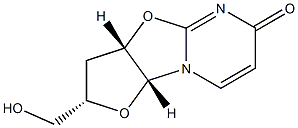 (2S,3aS,9aR)-2-(Hydroxymethyl)-2,3,3a,9a-tetrahydro-6H-furo[2',3':4,5]oxazolo[3,2-a]pyrimidin-6-one Struktur