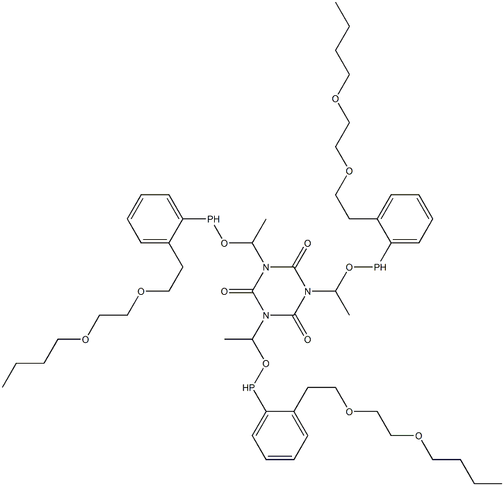 1,3,5-Tris[1-[2-[2-[(2-butoxyethyl)oxy]ethyl]phenylphosphinooxy]ethyl]-1,3,5-triazine-2,4,6(1H,3H,5H)-trione Struktur