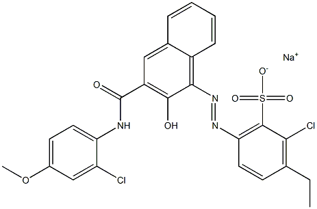 2-Chloro-3-ethyl-6-[[3-[[(2-chloro-4-methoxyphenyl)amino]carbonyl]-2-hydroxy-1-naphtyl]azo]benzenesulfonic acid sodium salt Struktur