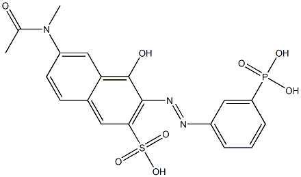 1-Hydroxy-7-[acetyl(methyl)amino]-2-[(3-phosphonophenyl)azo]naphthalene-3-sulfonic acid Struktur