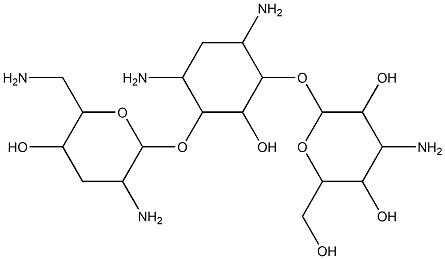 3,5-Diamino-2-[(3-amino-6-aminomethyl-5-hydroxytetrahydro-2H-pyran-2-yl)oxy]-6-[(4-amino-3,5-dihydroxy-6-hydroxymethyltetrahydro-2H-pyran-2-yl)oxy]-1-cyclohexanol Struktur