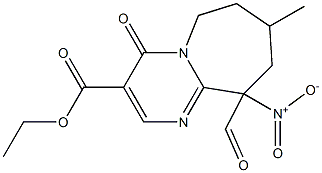 10-Formyl-4,6,7,8,9,10-hexahydro-8-methyl-10-nitro-4-oxopyrimido[1,2-a]azepine-3-carboxylic acid ethyl ester Struktur