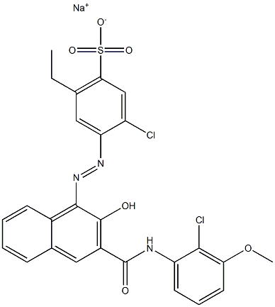 3-Chloro-6-ethyl-4-[[3-[[(2-chloro-3-methoxyphenyl)amino]carbonyl]-2-hydroxy-1-naphtyl]azo]benzenesulfonic acid sodium salt Struktur