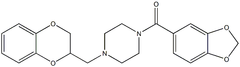 1-(1,3-Benzodioxol-5-ylcarbonyl)-4-[[(2,3-dihydro-1,4-benzodioxin)-2-yl]methyl]piperazine Struktur