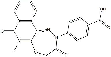 7,8-Dihydro-6-methyl-10-[4-carboxyphenyl]-7-thia-10,11-diaza-10H-cyclohepta[a]naphthalene-5,9-dione Struktur