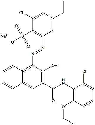 2-Chloro-4-ethyl-6-[[3-[[(2-chloro-6-ethoxyphenyl)amino]carbonyl]-2-hydroxy-1-naphtyl]azo]benzenesulfonic acid sodium salt Struktur