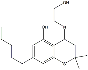 3,4-Dihydro-5-hydroxy-4-[2-hydroxyethylimino]-2,2-dimethyl-7-pentyl-2H-1-benzothiopyran Struktur