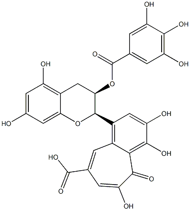 1-[(2R,3R)-3,4-Dihydro-5,7-dihydroxy-3-(3,4,5-trihydroxybenzoyloxy)-2H-1-benzopyran-2-yl]-3,4,6-trihydroxy-5-oxo-5H-benzocycloheptene-8-carboxylic acid Struktur