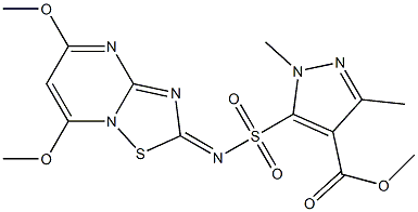 1,3-Dimethyl-5-[(5,7-dimethoxy-2H-[1,2,4]thiadiazolo[2,3-a]pyrimidin-2-ylidene)sulfamoyl]-1H-pyrazole-4-carboxylic acid methyl ester Struktur