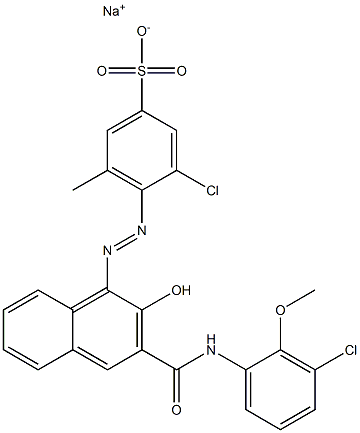 3-Chloro-5-methyl-4-[[3-[[(3-chloro-2-methoxyphenyl)amino]carbonyl]-2-hydroxy-1-naphtyl]azo]benzenesulfonic acid sodium salt Struktur