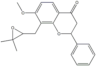 2,3-Dihydro-8-(3,3-dimethyloxiran-2-ylmethyl)-7-methoxy-2-phenyl-4H-1-benzopyran-4-one Struktur