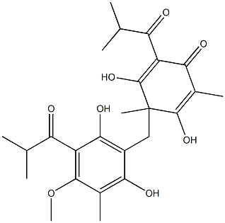 2,4-Dihydroxy-1,3-dimethyl-5-(2-methylpropanoyl)-3-[[2,6-dihydroxy-3-methyl-4-methoxy-5-(2-methylpropanoyl)phenyl]methyl]-1,4-cyclohexadien-6-one Struktur