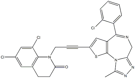 4-(2-Chlorophenyl)-9-methyl-2-[3-[(6,8-dichloro-1,2,3,4-tetrahydro-2-oxoquinolin)-1-yl]-1-propynyl]-6H-thieno[3,2-f][1,2,4]triazolo[4,3-a][1,4]diazepine Struktur