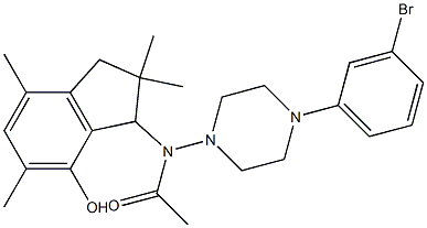 2,3-Dihydro-3-[[4-(3-bromophenyl)-1-piperazinyl]acetylamino]-2,2,5,7-tetramethyl-1H-inden-4-ol Struktur