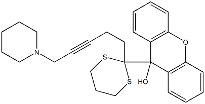 9-[2-[5-(1-Piperidinyl)-3-pentynyl]-1,3-dithian-2-yl]-9H-xanthen-9-ol Struktur