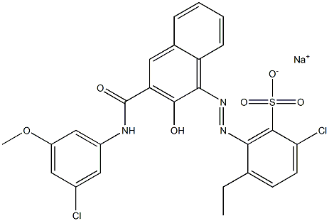 2-Chloro-5-ethyl-6-[[3-[[(3-chloro-5-methoxyphenyl)amino]carbonyl]-2-hydroxy-1-naphtyl]azo]benzenesulfonic acid sodium salt Struktur