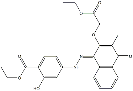 [[[1,4-Dihydro-1-[[[4-(ethoxycarbonyl)-3-hydroxyphenyl]amino]imino]-3-methyl-4-oxonaphthalen]-2-yl]oxy]acetic acid ethyl ester Struktur