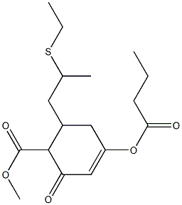 Butyric acid 5-(2-ethylthiopropyl)-4-methoxycarbonyl-3-oxo-1-cyclohexen-1-yl ester Struktur