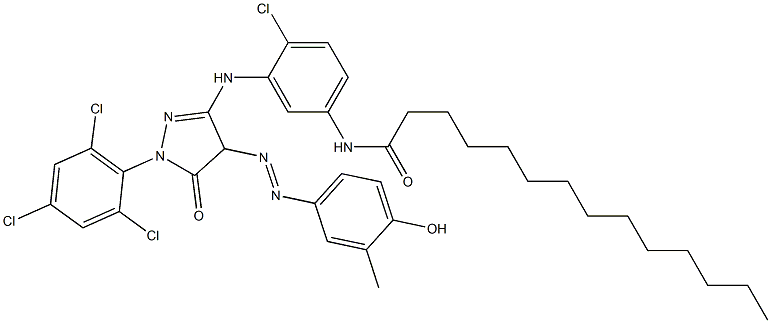 1-(2,4,6-Trichlorophenyl)-3-[2-chloro-5-(tetradecanoylamino)anilino]-4-(4-hydroxy-3-methylphenylazo)-1H-pyrazol-5(4H)-one Struktur