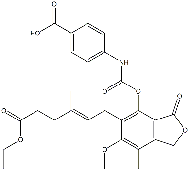 7-[(4-Carboxyphenyl)carbamoyloxy]-6-[(E)-5-ethoxycarbonyl-3-methyl-2-pentenyl]-5-methoxy-4-methylphthalide Struktur