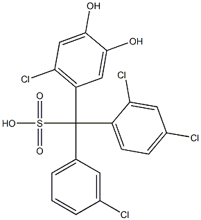 (3-Chlorophenyl)(2,4-dichlorophenyl)(6-chloro-3,4-dihydroxyphenyl)methanesulfonic acid Struktur