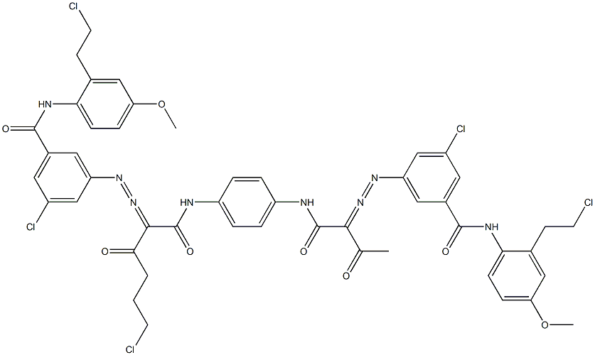 3,3'-[2-(2-Chloroethyl)-1,4-phenylenebis[iminocarbonyl(acetylmethylene)azo]]bis[N-[2-(2-chloroethyl)-4-methoxyphenyl]-5-chlorobenzamide] Struktur