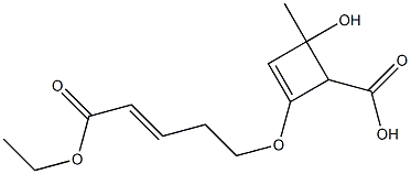 4-Hydroxy-4-methyl-2-[(E)-4-(ethoxycarbonyl)-3-butenyloxy]-2-cyclobutene-1-carboxylic acid Struktur