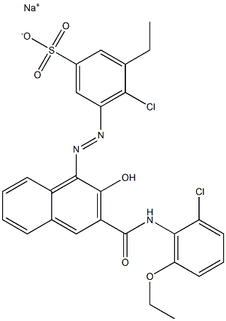 4-Chloro-3-ethyl-5-[[3-[[(2-chloro-6-ethoxyphenyl)amino]carbonyl]-2-hydroxy-1-naphtyl]azo]benzenesulfonic acid sodium salt Struktur