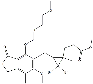 2,2-Dibromo-3-[(4-[(2-methoxyethoxy)methyl]oxy-6-methoxy-7-methyl-3-oxo-5-phthalanyl)methyl]-1-methylcyclopropane-1-propionic acid methyl ester Struktur