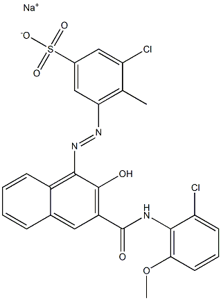 3-Chloro-4-methyl-5-[[3-[[(2-chloro-6-methoxyphenyl)amino]carbonyl]-2-hydroxy-1-naphtyl]azo]benzenesulfonic acid sodium salt Struktur