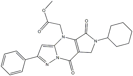 [(6-Cyclohexyl-5,6,7,8-tetrahydro-5,8-dioxo-2-phenyl-4H-1,4,6,8a-tetraaza-s-indacen)-4-yl]acetic acid methyl ester Struktur