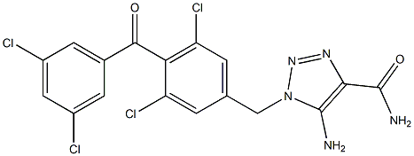 5-Amino-1-[3,5-dichloro-4-(3,5-dichlorobenzoyl)benzyl]-1H-1,2,3-triazole-4-carboxamide Struktur