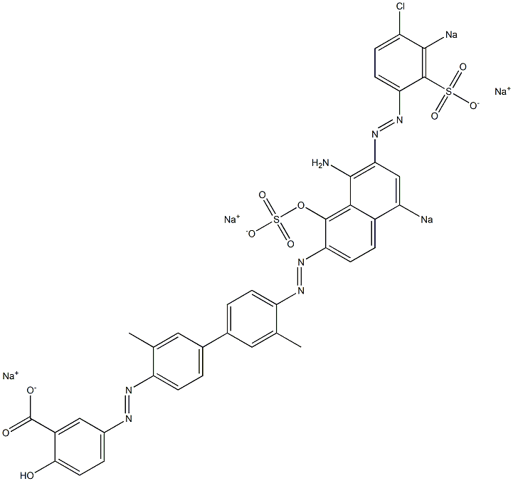 5-[[4'-[[8-Amino-7-[(4-chloro-3-sodiosulfophenyl)azo]-1-hydroxy-5-sodiosulfo-2-naphthalenyl]azo]-3,3'-dimethyl-1,1'-biphenyl-4-yl]azo]-2-hydroxybenzoic acid sodium salt Struktur