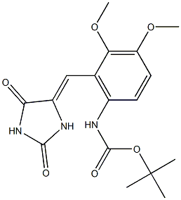 5-[2,3-Dimethoxy-6-(tert-butyloxycarbonylamino)benzylidene]imidazolidine-2,4-dione Struktur