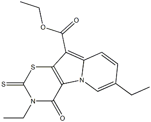 3,4-Dihydro-4-oxo-2-thioxo-3,7-diethyl-2H-1,3-thiazino[6,5-b]indolizine-10-carboxylic acid ethyl ester Struktur