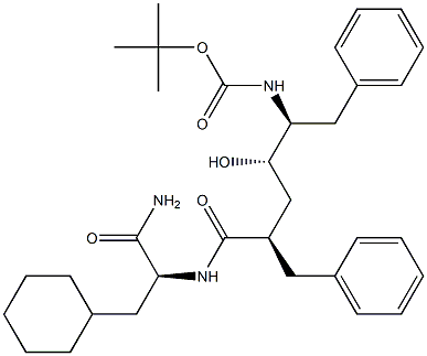 (S)-2-[[(2R,4S,5S)-5-(tert-Butoxycarbonylamino)-2-benzyl-4-hydroxy-6-phenylhexanoyl]amino]-3-cyclohexylpropionamide Struktur