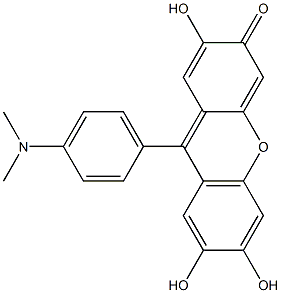 9-(p-Dimethylaminophenyl)-2,6,7-trihydroxy-3H-xanthene-3-one Struktur