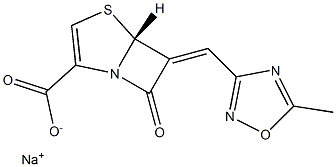 (5R)-7-Oxo-6-[(5-methyl-1,2,4-oxadiazol-3-yl)methylene]-4-thia-1-azabicyclo[3.2.0]hept-2-ene-2-carboxylic acid sodium salt Struktur