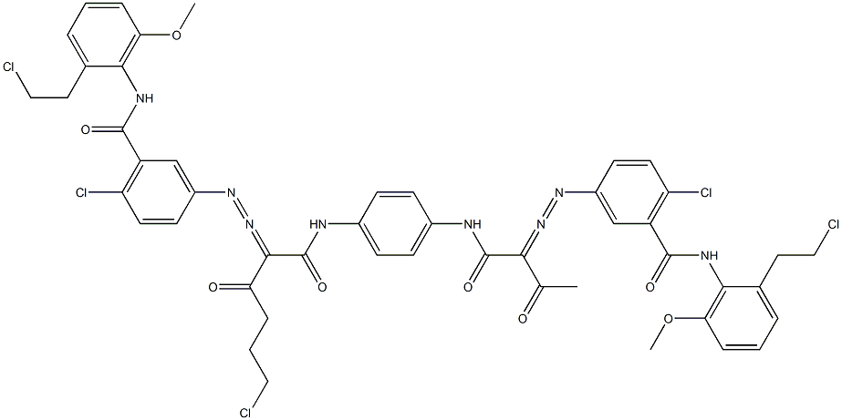 3,3'-[2-(2-Chloroethyl)-1,4-phenylenebis[iminocarbonyl(acetylmethylene)azo]]bis[N-[2-(2-chloroethyl)-6-methoxyphenyl]-6-chlorobenzamide] Struktur