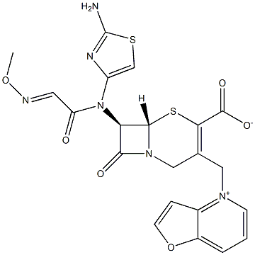 (7R)-7-[(2-Amino-4-thiazolyl)(methoxyimino)acetylamino]-3-[[(furo[3,2-b]pyridin-4-ium)-4-yl]methyl]cepham-3-ene-4-carboxylic acid Struktur